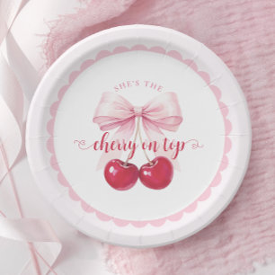 Pratos de Papel Pink Bow Cherry Baby Shower