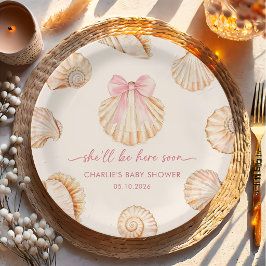 Pratos de Papel Pink Bow Seashell Baby Shower