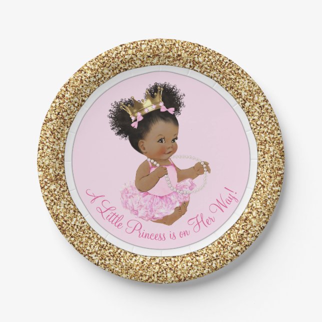 Pratos de papel Pink Gold Princess Baby Shower (Frente)