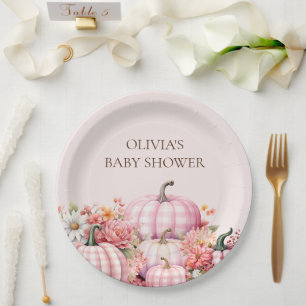 Pratos de Papel Pink Pumpkin Fall Floral Baby Show