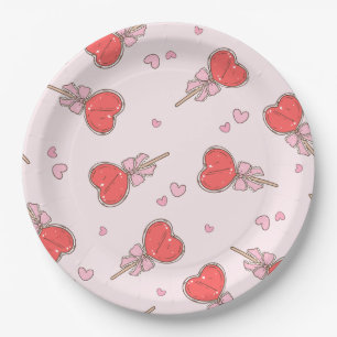 Pratos de Papel Pirulito Coração Kawaii