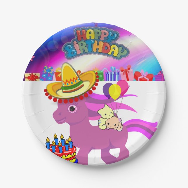 Pratos de Papel, Pônei de Aniversário Feliz (Frente)