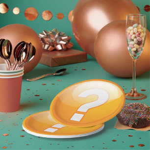 Pratos de Papel Ponto de Interrogação Laranja