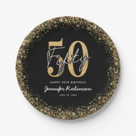 Pratos de Papel Preto Elegante Dourado para Aniver