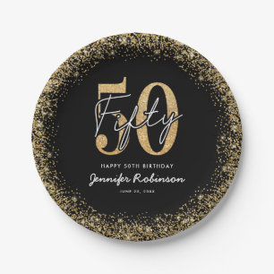 Pratos de Papel Preto Elegante Dourado para Aniver