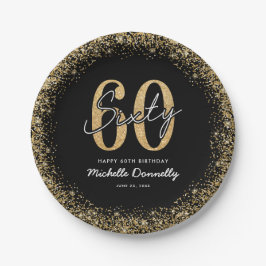 Pratos de Papel Preto Elegante Dourado para Aniver