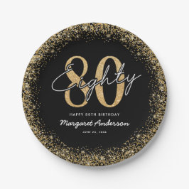 Pratos de Papel Preto Elegante Ouro para 80º Anive