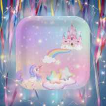Pratos de Papel Princesa Unicórnio Pastel