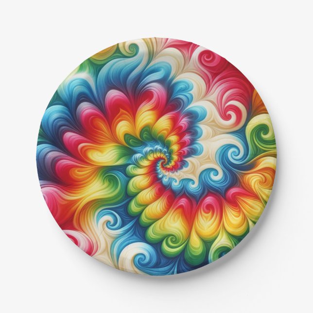 Pratos de Papel Psicanodélicos com Efeito Tie-Dye  (Frente)