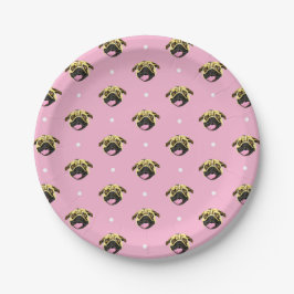 Pratos de Papel Pug Rosa