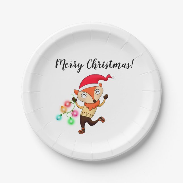Pratos de Papel Raposa de Natal (Frente)