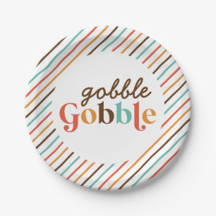 Pratos de Papel Retrô de Ação de Graças Gobble Gob