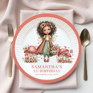 Pratos de Papel Rosa Bege Fada Alegre Aniversário 