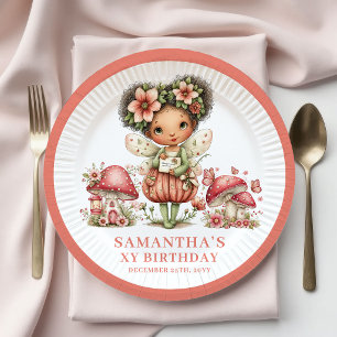 Pratos de Papel Rosa Floral Fada 8º Aniversário Ru