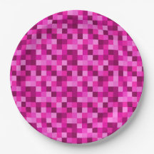 Pratos de Papel Rosa Pixels para Festa, Pratos par