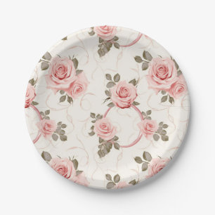 Pratos de Papel Rosas Rosa Bege