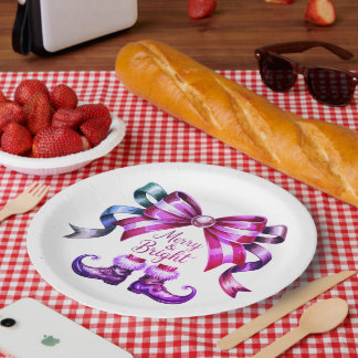 Pratos de Papel Roxo de Natal Merry & Bright