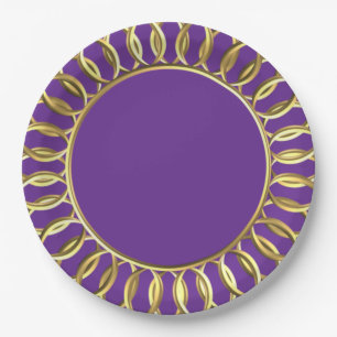 Pratos de Papel Roxo e Dourado