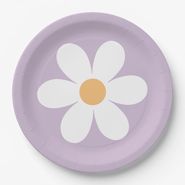 Pratos de Papel Roxo Retro Daisy (Frente)