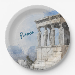 Pratos de Papel Ruínas Aquarela Atenas Grécia
