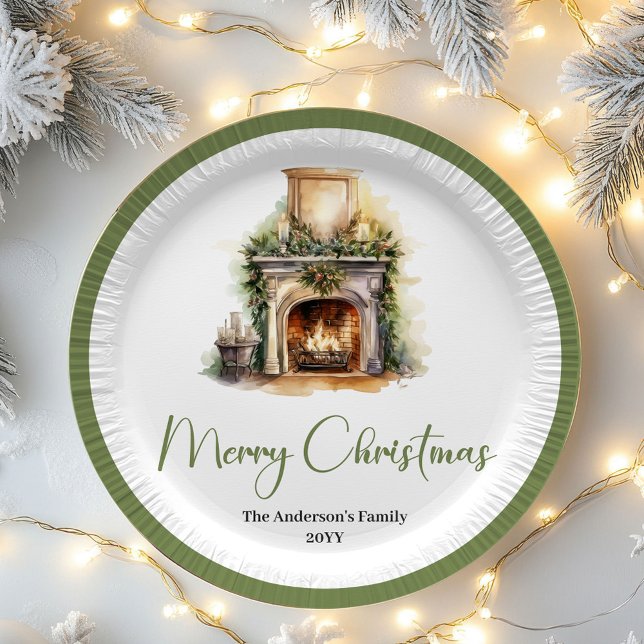 Pratos de Papel Simples e Elegantes com Nome Perso (Simple Elegant Christmas Custom Name Paper Plates)