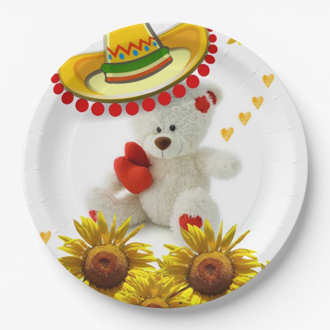 Pratos de Papel Sunflower White Teddy Bear (Frente)