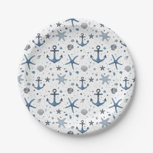 Pratos de papel tema praia estrela-do-mar âncora n