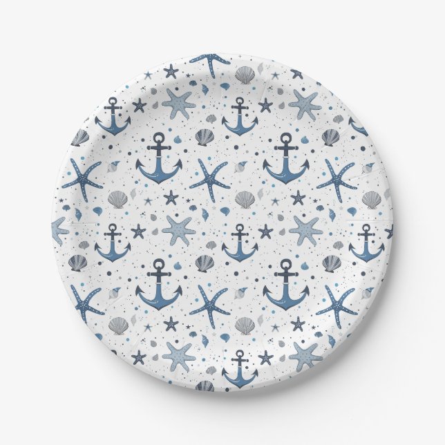 Pratos de papel tema praia estrela-do-mar âncora n (Frente)