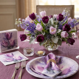 Pratos de Papel Tulipas Roxas