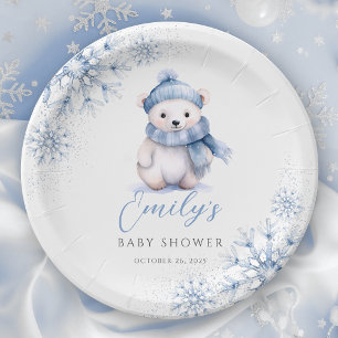 Pratos de Papel Urso Polar Azul de Inverno