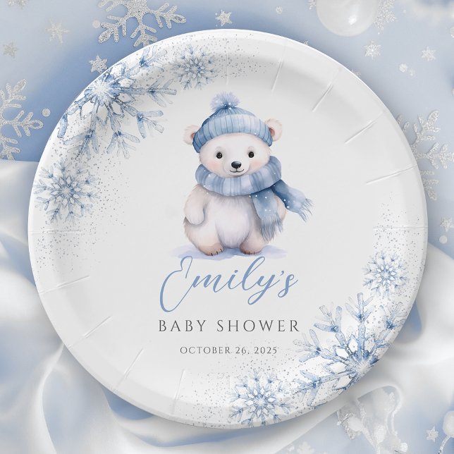 Pratos de Papel Urso Polar Azul de Inverno (Criador carregado)