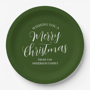 Pratos de Papel Verde Personalizado Feliz Natal