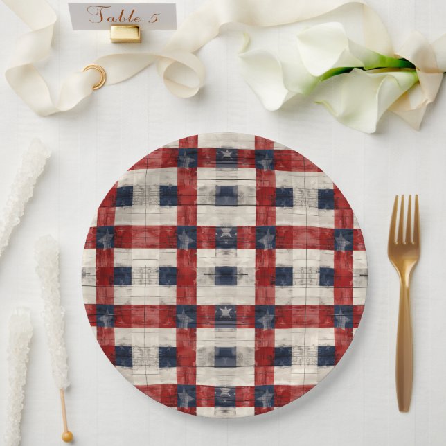 Pratos de Papel Vermelho Branco e Azul Americana (Casamento)