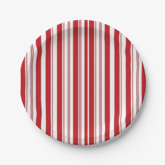 Pratos de Papel Vermelho e Branco Listrado (Frente)