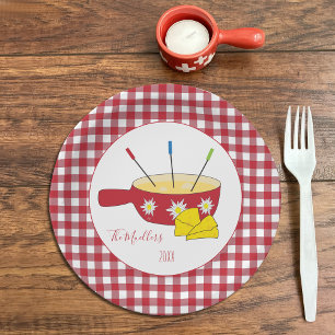 Pratos de papel vermelhos e brancos para fondue de