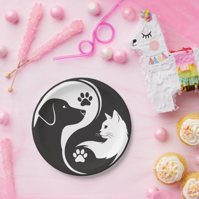 Pratos de Papel Yin Yang Pet Harmony - Tema Cachor (Festa)