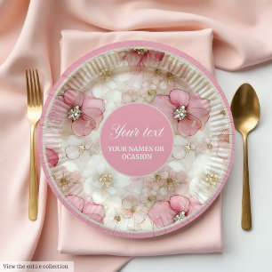 Pratos delicados rosa pálido e dourado para 60º an