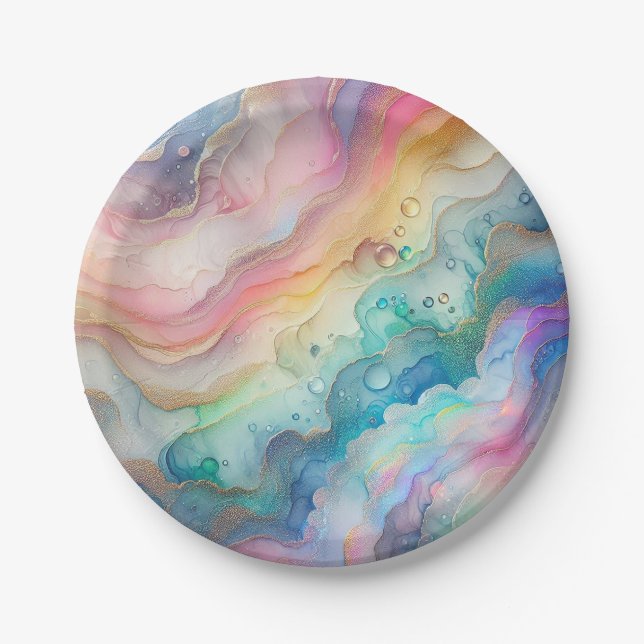 Pratos e Tigelas de Papel Arco-íris e Bolhas para  (Frente)