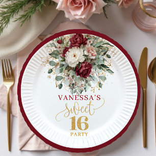 Pratos Enfeitiçantes Sweet 16 Blush Burgundy