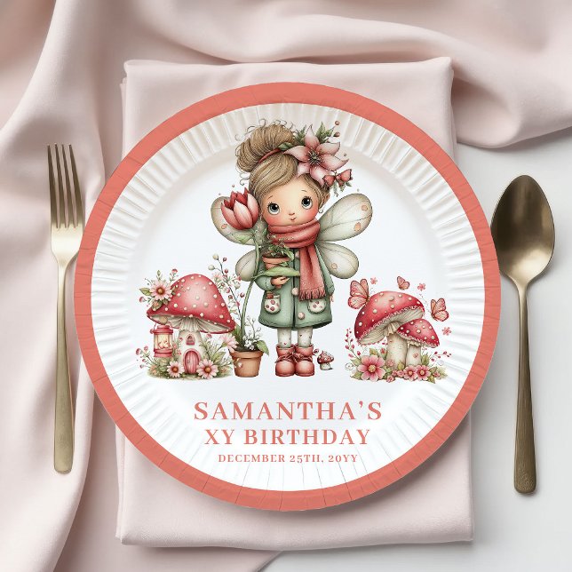 Pratos Florais de Cogumelo para 2º Aniversário da  (Cute Fairy 2nd Birthday Mushroom Floral Plates)
