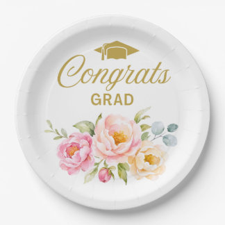 Pratos Florais de Congratulações de Formatura Rosa