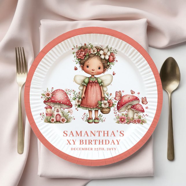 Pratos Florais Rosa Bege para 1º Aniversário da Fa (Whimsy Fairy 1st Birthday Blush Pink Floral Plates)