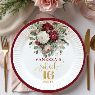 Pratos Florais Rosa Burgundy Sweet 16 Polidos