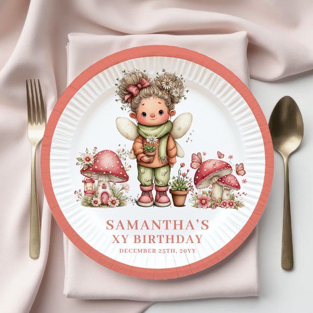 Pratos Florais Rosa de Aniversário de 1 Ano da Fad (Whimsical Fairy 1st Birthday Pink Floral Plates)