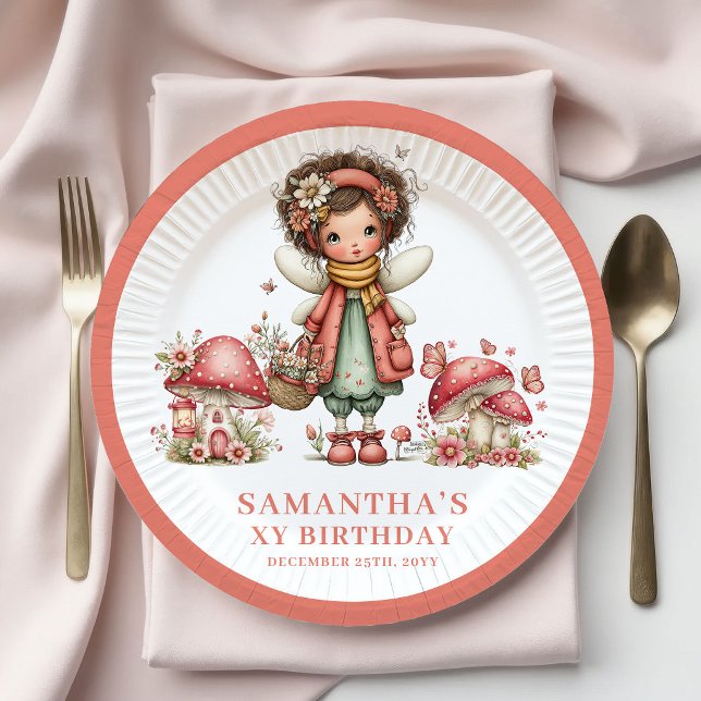 Pratos Flores Bege de Aniversário de 4 Anos da Fad (Whimsical Fairy 4th Birthday Blush Flowers Plates)