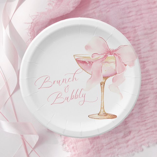 Pratos para Brunch e Bubbly com Laço Rosa para Chá (Criador carregado)