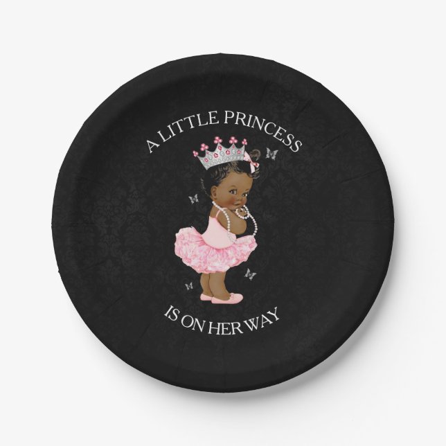 Pratos para chá de bebê de Princesa Afro-Americana (Frente)