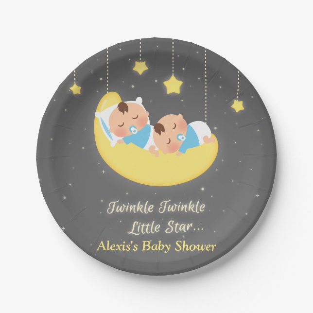 Pratos para Festa de Bebês Gêmeos Meninos Twinkle  (Frente)