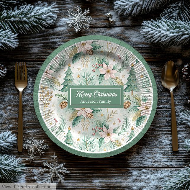 Pratos Pastel Verde e Dourado Floral de Natal (Pastel Green and Gold Plates Christmas Floral Wrap)