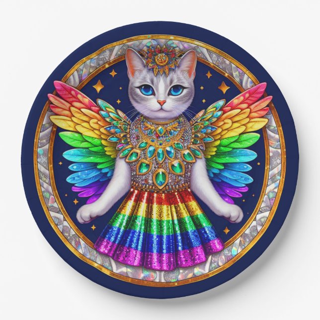 Pratos | Rainbow Pride Cat Fairy Angel Party (Frente)